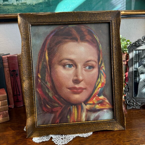 1950's Framed Picture with Beautiful Lady - Picture 5 of 13